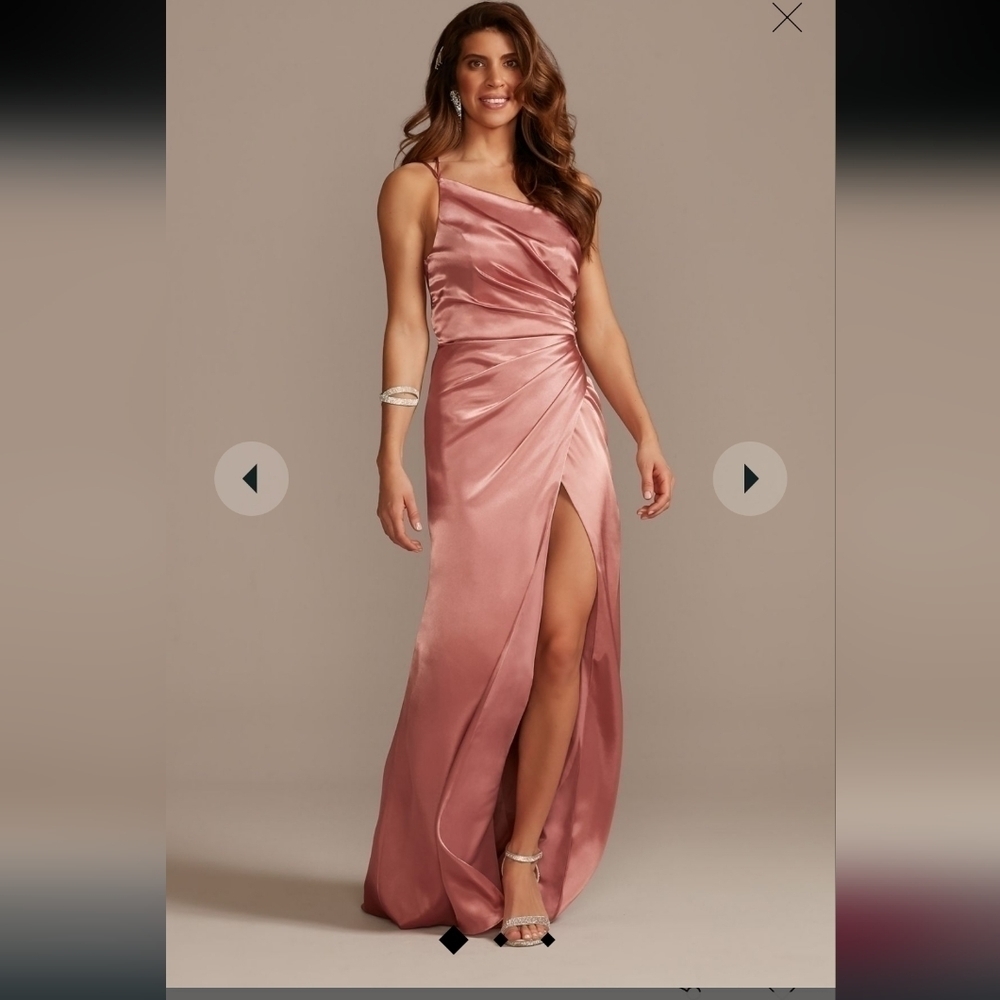 ✨️ GALINA SIGNATURE charmeuse draped one-shoulder Quartz Slit Maxi Dress. Sz 6 - Picture 2 of 13